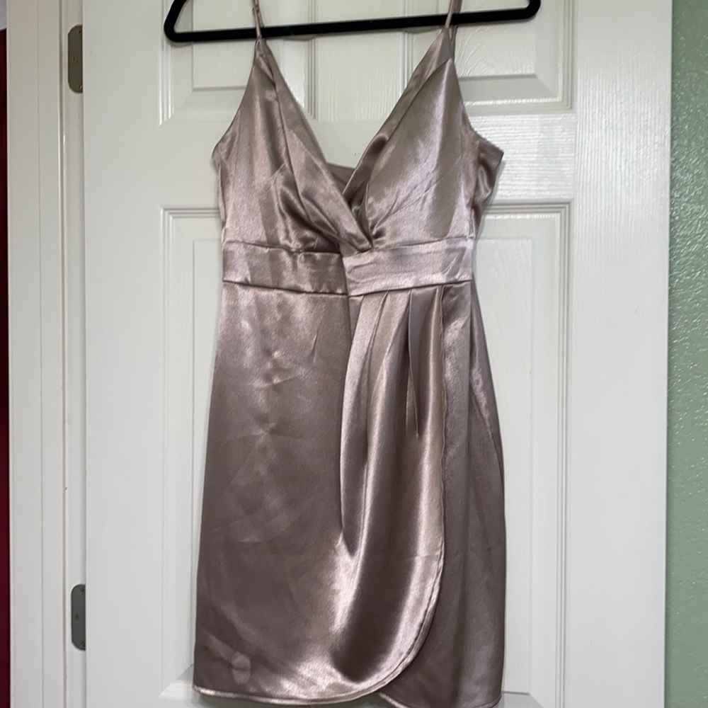 champagne satin mini dress